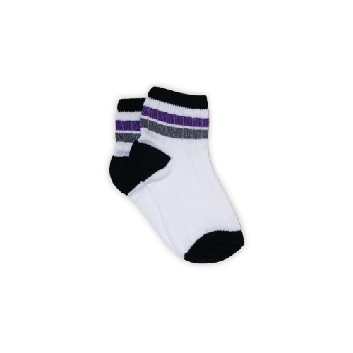 Girls cotton ankle socks - ribbed - glittery - purple-silver striped - 23-28