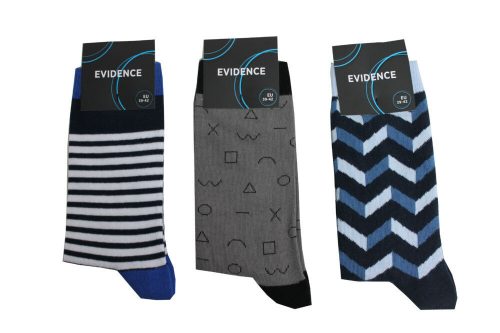 Men's cotton socks - 3 pairs - blue - patterned - 43-46 - white-anthracite-dark blue - Evidence