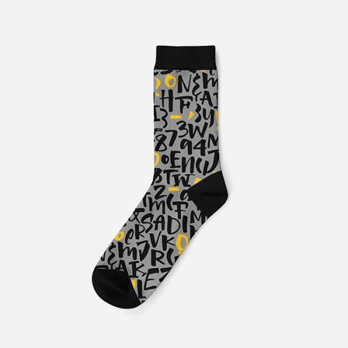 Herrensocken aus Baumwolle – graues Buchstabenmuster – 39-42 – Evidence