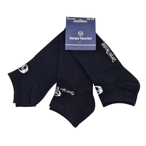 Sergio Tacchini Geheimsocken aus Baumwolle – 3 Paar/Packung – Schwarz – 39–42