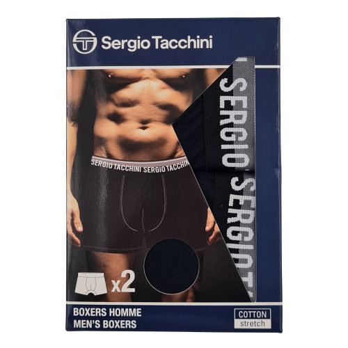 Pánske bavlnené boxerky Sergio Tacchini - 2 ks/balenie - čierne s bielym nápisom - L