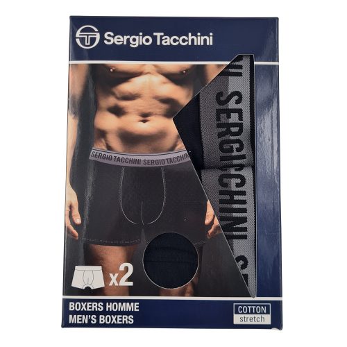 Sergio Tacchini 男士棉质平角内裤 - 2 件/包 - 黑色，带黑色字母 - L