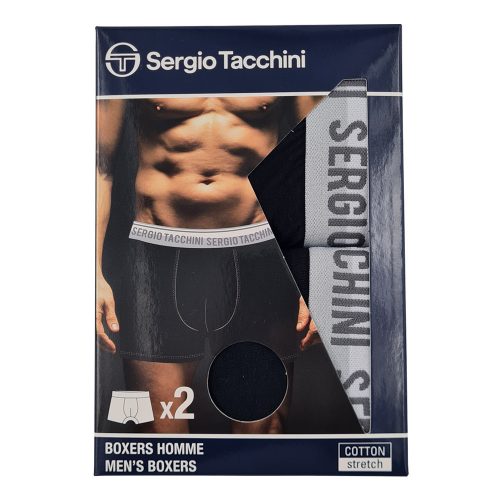 Pánske bavlnené boxerky Sergio Tacchini - 2 ks/balenie - čierne so sivým nápisom - L