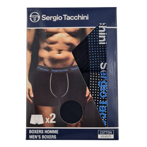 Pánské bavlněné boxerky Sergio Tacchini - 2 ks/balení - černé s modro-bílým nápisem - L