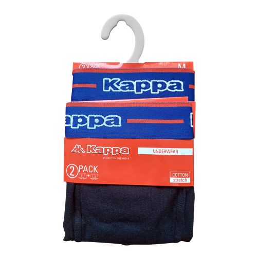 Kappa Herren-Boxershorts aus Baumwolle – 2 Stück/Packung – Schwarz mit blauem Schriftzug – L