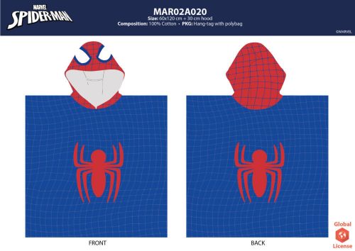 Spiderman-Kinderponcho – 100 % Baumwolle – 60 x 120 cm – dunkelblau