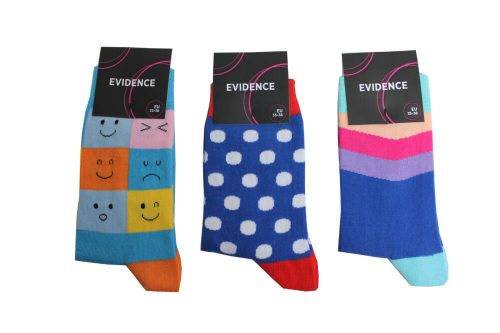 Damen-Baumwollsocken – 3 Paar – blau – 35-38 – gestreift-gepunktet-kariert – Evidence