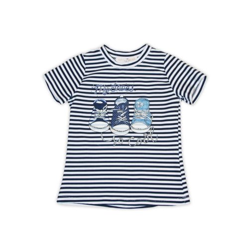 Cotton T-shirt with rhinestones, decorated with a shoe pattern - striped - 104