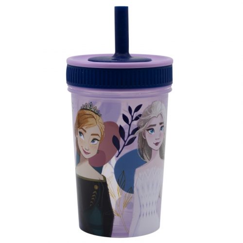 Disney Frozen Plastik- und auslaufsicherer Silikon-Strohhalmbecher – 420 ml