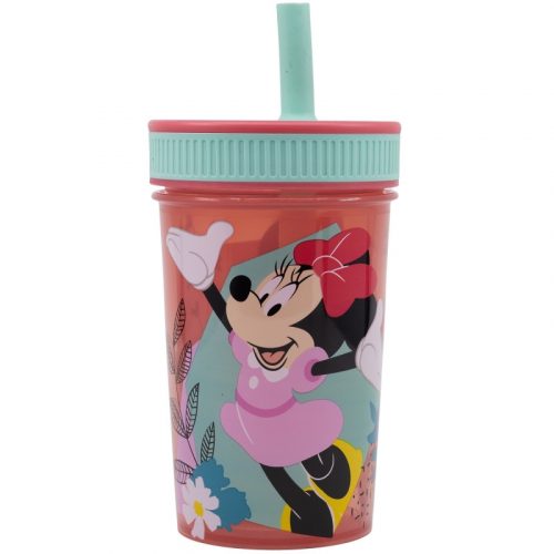 Bicchiere in plastica con cannuccia in silicone Disney Minnie a tenuta stagna - 420 ml