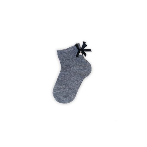 Baumwollsocken für kleine Mädchen – mit Schleife und Perlenverzierung – grau – 22–26