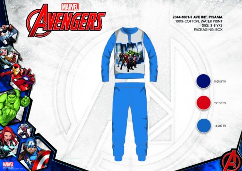 Winter cotton interlock children's pajamas - Avengers - medium blue - 140