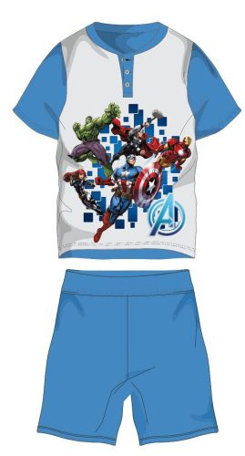 Avengers Sommer-Kurzarm-Kinderpyjama – Pyjama aus Baumwolljersey – Hellblau – 104