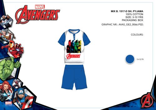 Avengers Sommer-Kurzarm-Kinderpyjama – Baumwollpyjama – Mittelblau