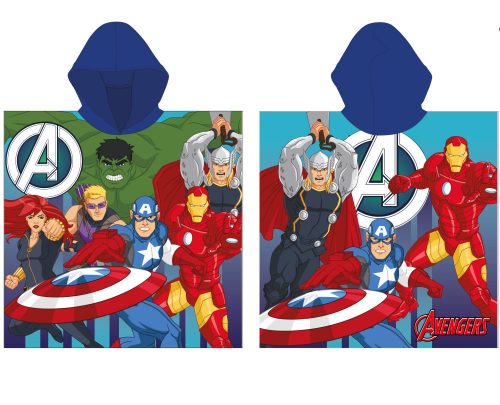 Poncho copii Avengers - albastru inchis cu gluga - 55x110