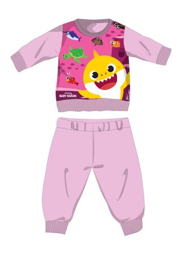 Baby Shark winter cotton baby pajamas - interlock pajamas - light pink - 86