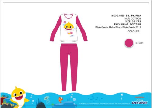 Baby Shark Kinder-Jersey-Pyjama – Baumwoll-Pyjama – Rosa – 116