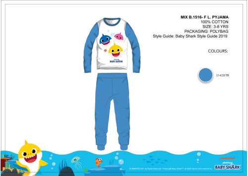 Pijamale din jerse pentru copii Baby Shark - pijamale din bumbac - albastru mediu - 110