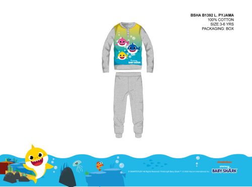 Baby Shark Kinderpyjama für Jungen – Pyjama aus Jersey-Baumwolle – Grau – 104