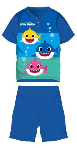 Baby Shark Sommer-Kurzarm-Kinderpyjama – Pyjama aus Baumwolljersey – Mittelblau-Blau – 116