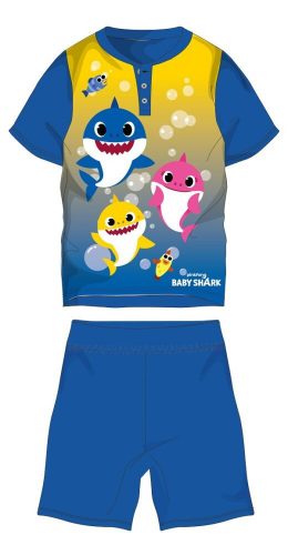 Baby Shark Sommer-Kurzarm-Kinderpyjama – Baumwoll-Jersey-Pyjama – Mittelblau-Gelb – 104