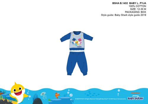 Baby Shark baba pizsama - jersey pamut pizsama - középkék - 80