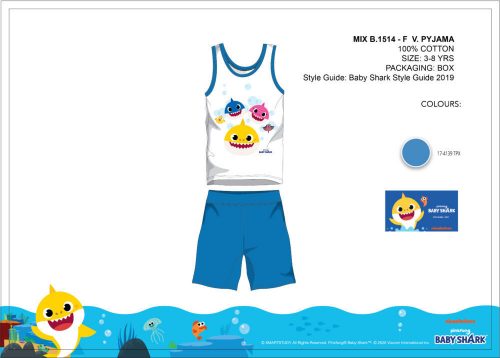 Pijamale de vară pentru copii fără mâneci Baby Shark - pijamale din bumbac - albastru deschis - 110