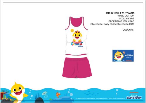 Pijamale de vară pentru copii fără mâneci Baby Shark - pijamale din bumbac - roz - 110