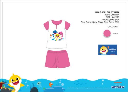 Pigiama estivo per bambini a maniche corte Baby Shark - pigiama in cotone - rosa