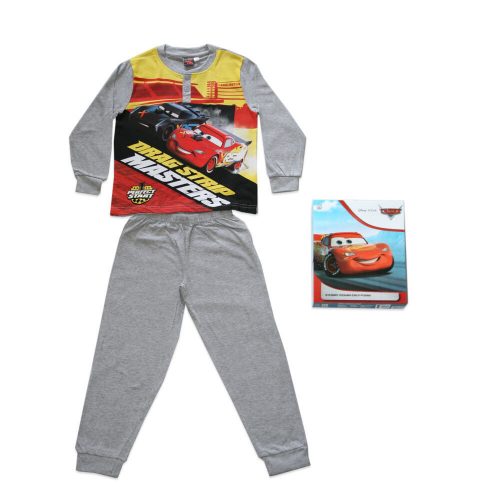 Long thin cotton children's pajamas - Cars - with Drag strip masters inscription - Jersey - gray - 110