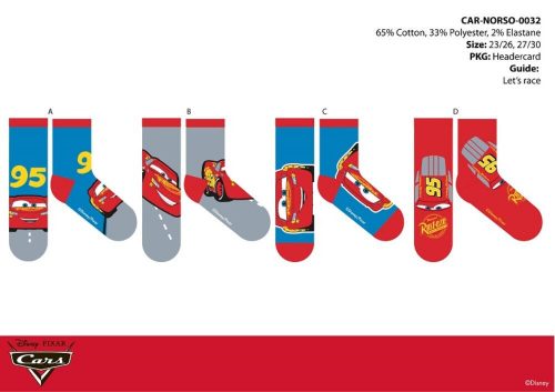 Disney Cars children's cotton normal socks - 4 pairs/pack - 23-26