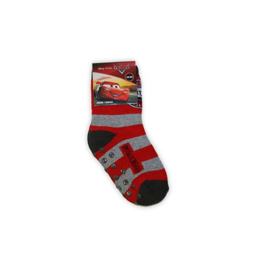 Non-slip children's ankle socks - Cars - plush - red-grey - 23-26