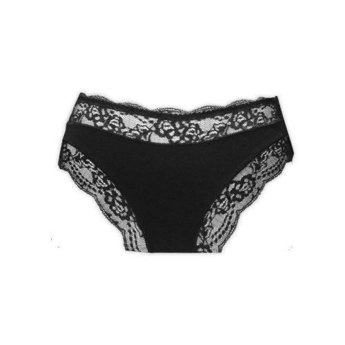 Slip da donna - con parte laterale spessa - decorato con inserti in pizzo davanti e in vita - nero - L