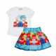 Cottage pattern cotton T-shirt-skirt set for little girls - white-patterned - 104