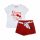 Completo t-shirt-pantaloni in cotone con motivo ciliegie per bambina - bianco-rosso - 110