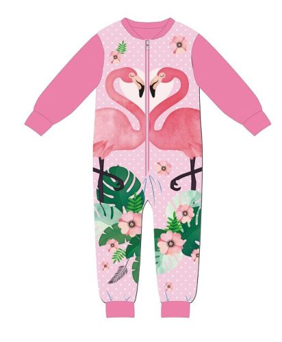 Flamingo one-piece overalls children's pajamas - interlock cotton pajamas