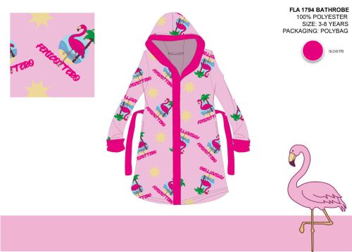 Flamingo microfiber hooded robe for children