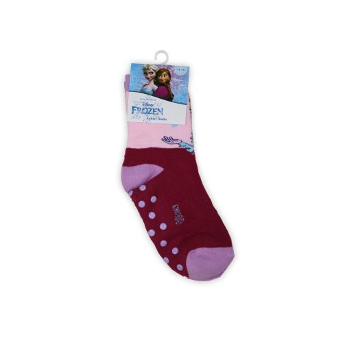 Non-slip children's ankle socks - Ice magic - plush - Elsa pattern - burgundy-purple - 23-26