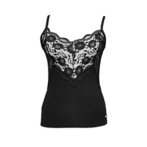 Women's lace two-piece top-bottom set for women with high cotton content - black - M