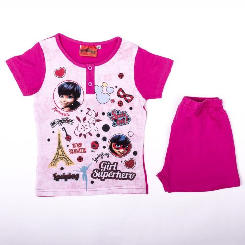 Short-sleeved cotton children's pajamas - The Adventures of Ladybug and the Black Cat - pink - 116