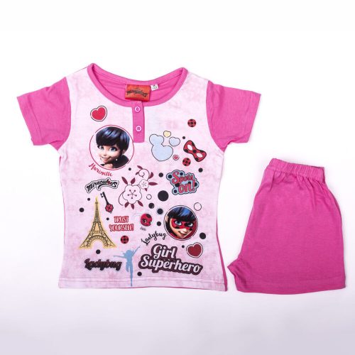 Pijamale pentru copii din bumbac cu maneci scurte - The Adventures of Ladybug and the Black Cat - roz - 104