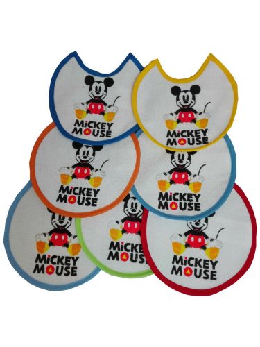 Mickey Mouse Baby-Lätzchen 7 Stück/Packung – Baumwoll-Lätzchen – 16x16 – Hellblau-Mittelblau-Dunkelblau-Gelb-Orange-Rot-Grün