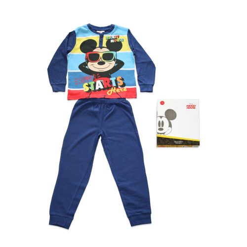 Long thin cotton children's pajamas - Mickey mouse - with Summer starts inscription - Jersey - dark blue - 98