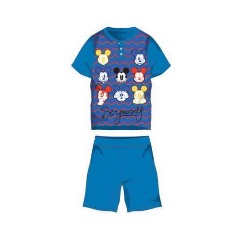 Summer short-sleeved children's cotton pajamas - Disney Mickey Mouse - with Be yourself lettering - medium blue - 116