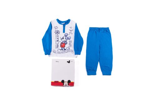 Pijamale lungi subtiri din bumbac pentru copii - Mickey Mouse - 116 - albastru mediu