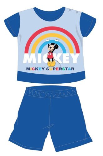 Disney Mickey egér nyári rövid ujjú baba pizsama - pamut jersey pizsama - szívárvány mintával - középkék - 86