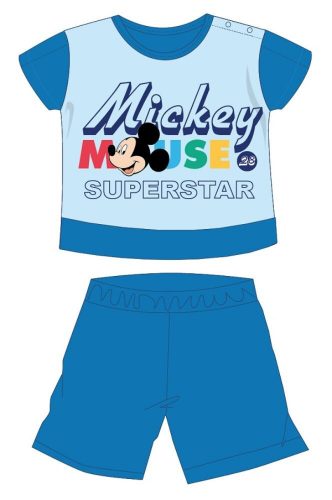 Disney Mickey Mouse summer short-sleeved baby pajamas - cotton jersey pajamas - with Mickey Superstar lettering - medium blue - 80