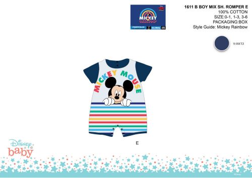 Salopeta de vara Disney Mickey Mouse cu maneca scurta pentru bebelusi - dungi - alb-albastru inchis - pentru bebelusi 0-1 luni