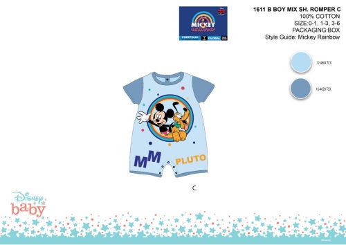 Salopeta de vara pentru bebelusi Disney Mickey mouse cu maneca scurta - cu model Mickey si Pluto - albastru-albastru deschis - pentru bebelusi 0-1 luni