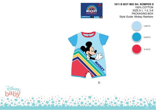 Disney Mickey Mouse Sommer-Babyspielanzug mit kurzen Ärmeln – hellblau-rot – für 0–1 Monate alte Babys